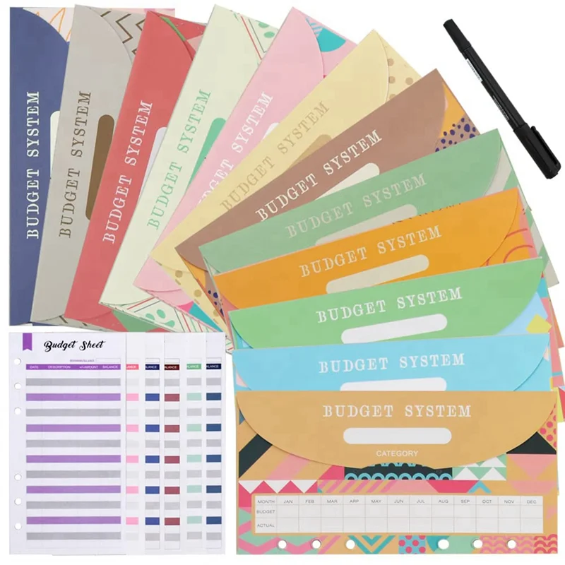 Cash Envelopes for Budget System,Money Envelopes for Budgeting and Saving,12 Envelopes&12 Expense Tracking Budget Sheets