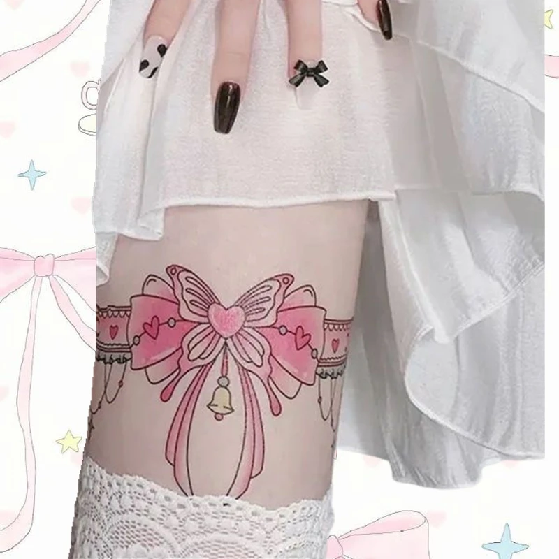 

Sweet Pink Ribbon Bow Temporary Tattoos Cartoon Tattoo Body Art Waterproof Lasting Fake Tattoo Sticker for Woman Men
