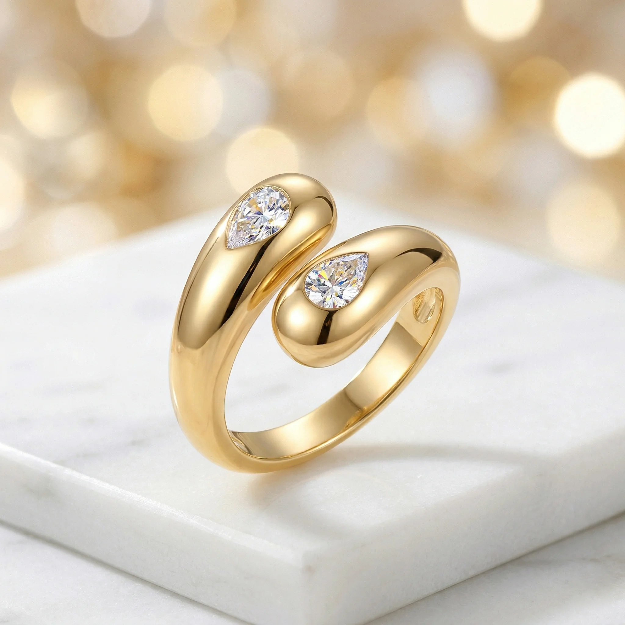 

Double Pear Open Design S925 Silver Gold Plated D Color VVS1 Moissanite Band Minimalist Delicate Stackable Daily Ring For Women
