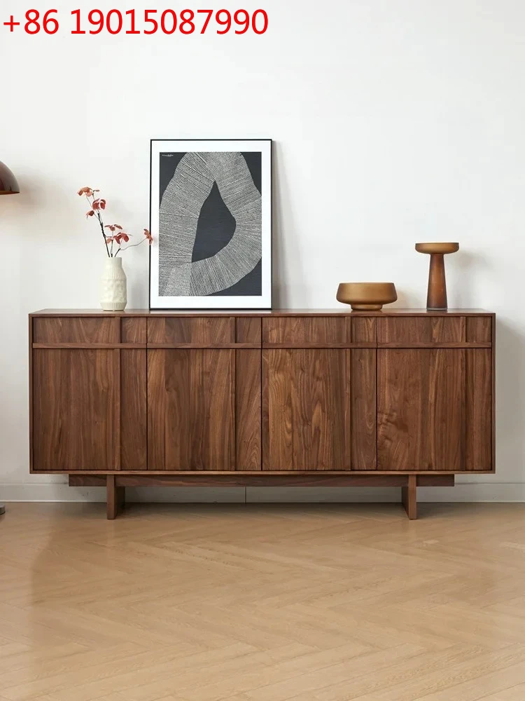 N Black walnut dining side cabinet, pure solid wood entrance cabinet, simple storage cabinet, retro living room side cabinet