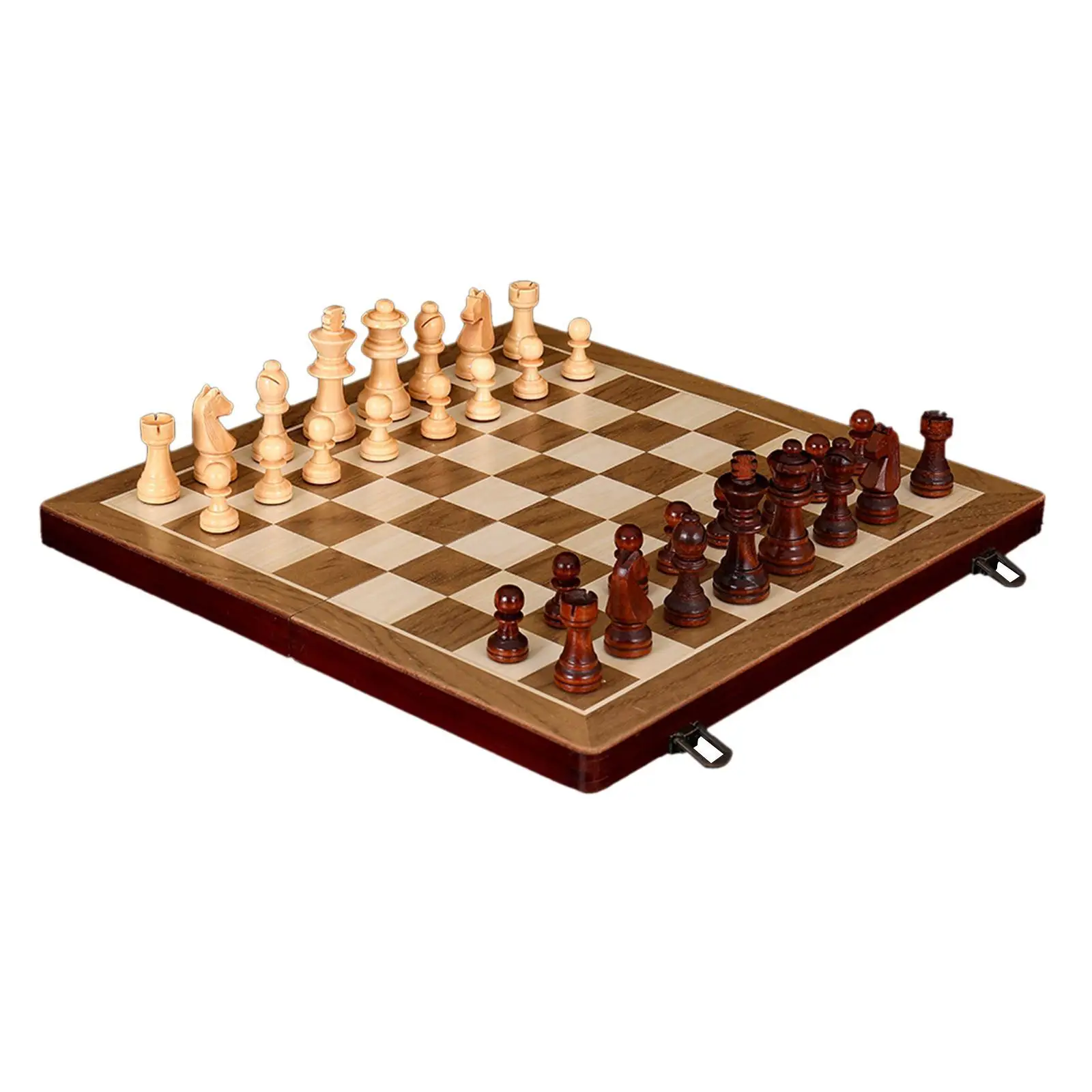 Wooden Chess Set Foldable Board Games 2 in 1 Checkers Backgammon Travel Case for Beginners Kids Adults Strategy Play