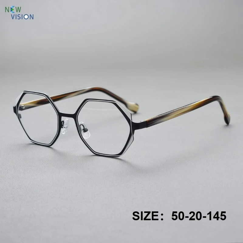 New Men Polygonal Glasses Frame Titanium Acetate Leg Optical Men Fashion Myopia Reading Anti Blue Light Prescription Eyeglasses