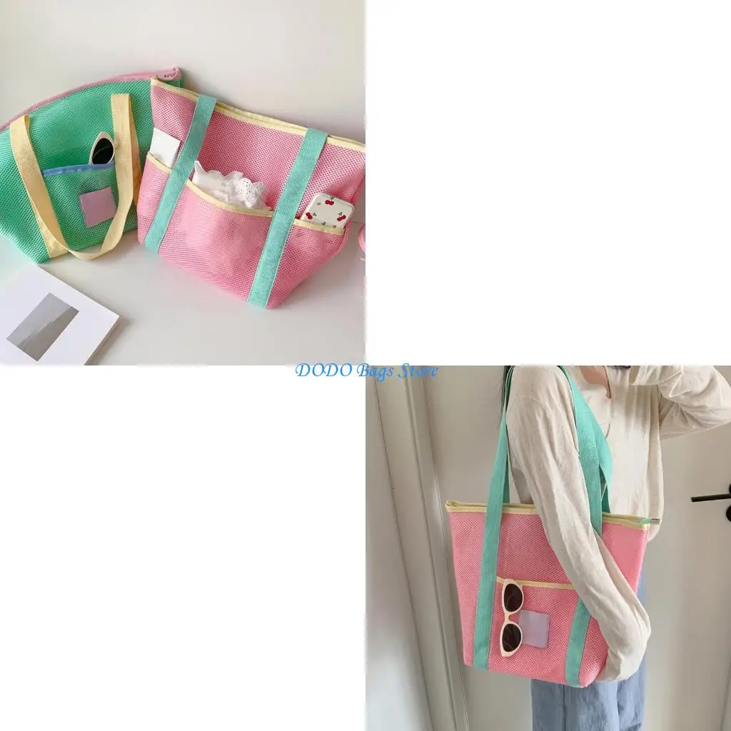 

Multipurpose Mesh Beach Bag Foldable Shoulder Bag With Quick Drying Feature Handbag For Summer Vacation Essential