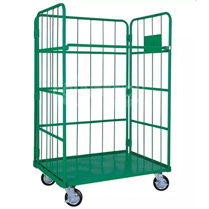Wire Mesh Warehouse Roll Container Foldable Roll Trolley Logistic Cart