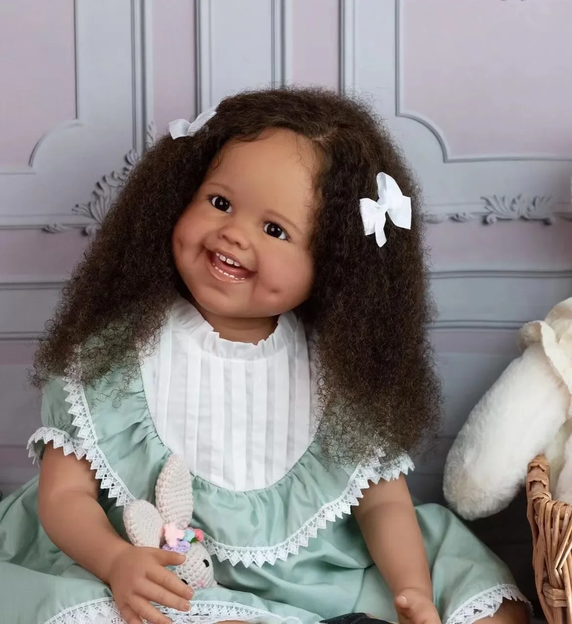 DLS ข้อเสนอพิเศษเฉพาะ ตุ๊กตาเด็กเกิดใหม่ขนาด 29 นิ้ว รุ่น Dimple ผมปลูกด้วยมือ พร้อมใช้งาน ของขวัญคริสต์มาส