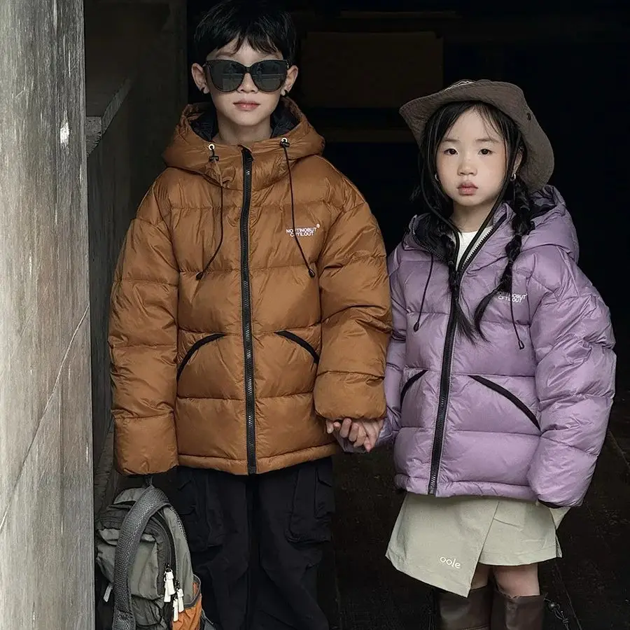 

Зимние хлопковые пальто для мальчиков и девочек, утепленные однотонные повседневные куртки с капюшоном, детские парки для детей 4–10 лет, зимний комбинезон