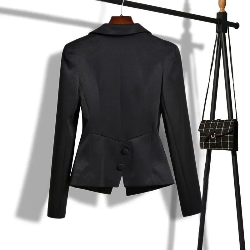 Small Suit Women 2024 Spring Autumn, Slim Waist, Professional Black Suit Jacket Female Small stature Short Elegant Blazer Top