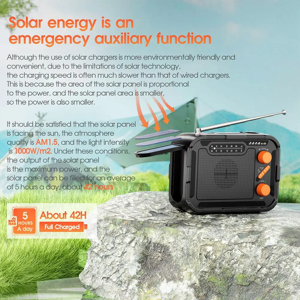 

Outdoor Hand Crank Power Generation Solar 5000 Mah Treasure Solar Radio Portable Tools Outdoor Charging Multifunctional Com U7f2