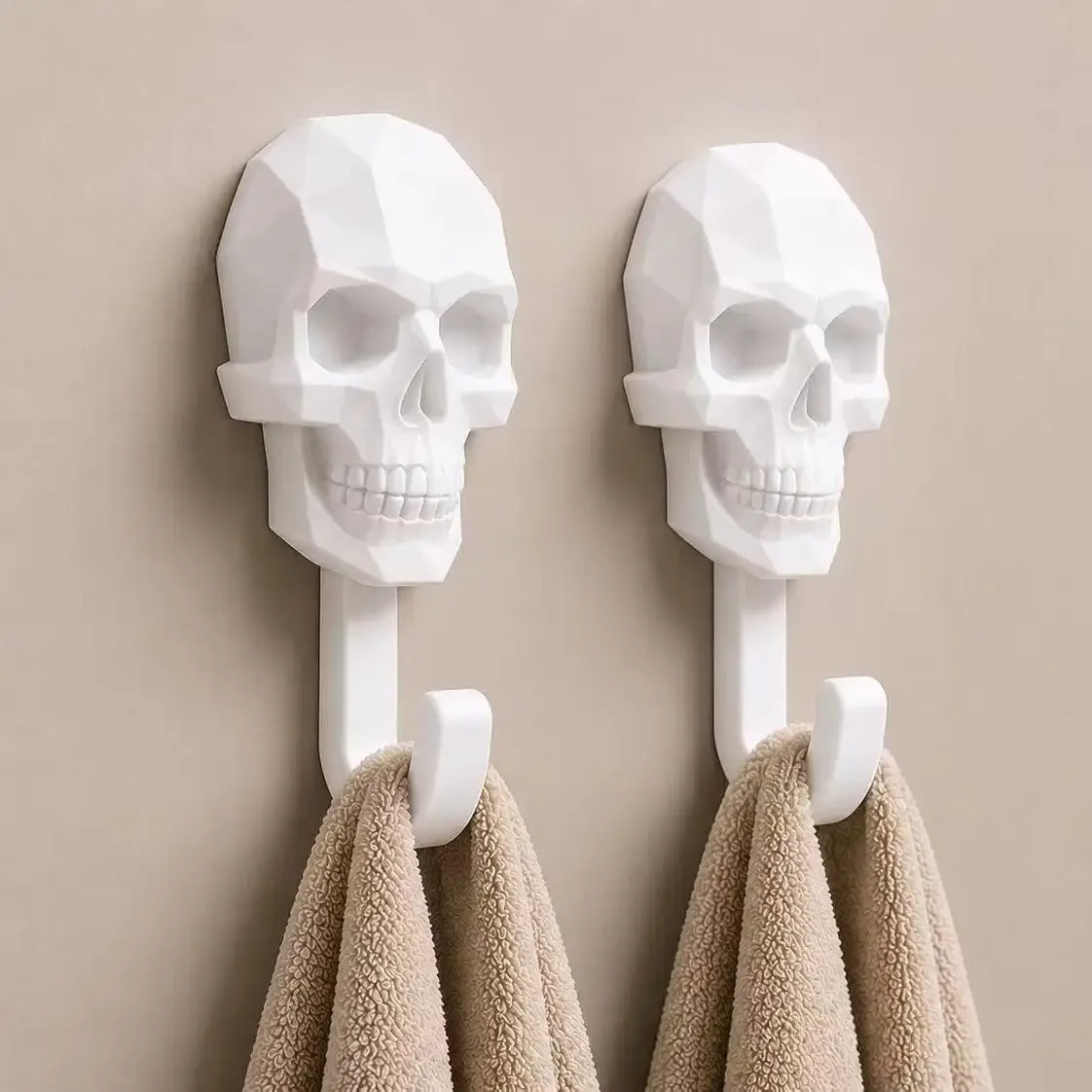 2pcs Skull Wall Hook, Creative Gothic Towel Hook,  Bathroom Towel Rack, Entryway Key Holder,Halloween Punk Wall Decor