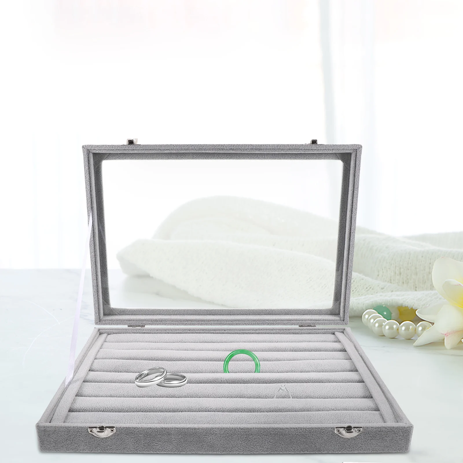 

Штабелируемый органайзер для ювелирных изделий, прозрачная крышка, лоток для хранения колец, компактный держатель для ювелирных изделий, витрина для колец, серег, ожерелий