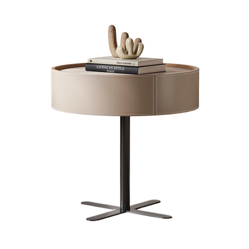 

Saddle skin cream wind storage modern simple bedroom surprise quiet round design bedside cabinet