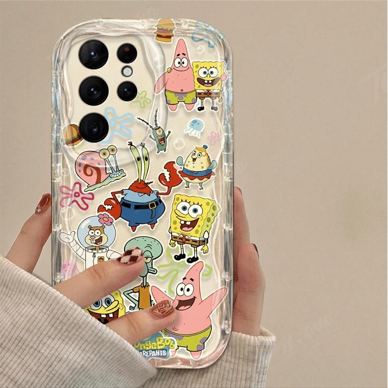 Lovely SpongeBobs Wave Phone Case For Samsung Galaxy S24 Ultra S23 S22 Plus S21 S20 FE A25 A55 A35 A15 A05 A05S Silicone Cover