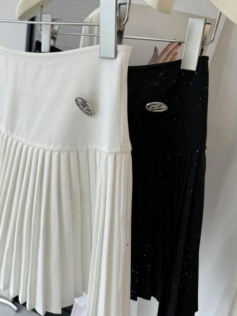 Koreaanse stijl korte geplooide rokken dames zomer nieuwe hoge taille slanke temperament pailletten rok zachte elegante glanzende rokken