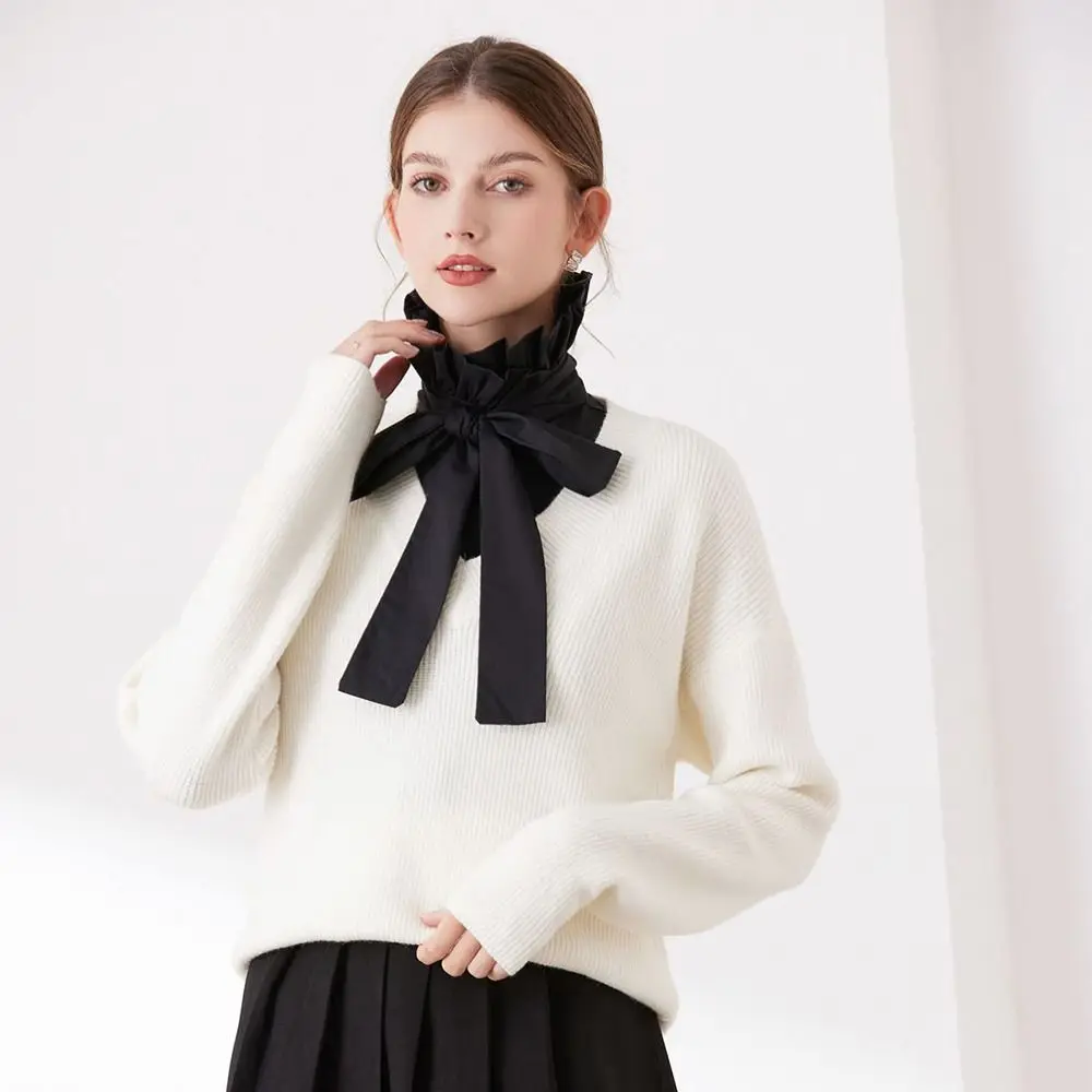 

Украшение с рюшами и бантом, искусственный воротник, съемная рубашка, накладной воротник для женщин, блузка, свитер, верхняя одежда с лацканами, аксессуары