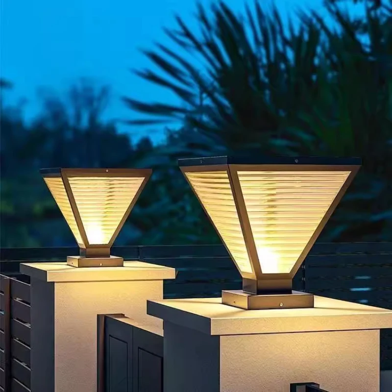 Outdoor Solar Tapered Pillar Lights Light Control Garden Light Sensor Outdoor Waterproof Gate Pillar Light Villa Fence Lights