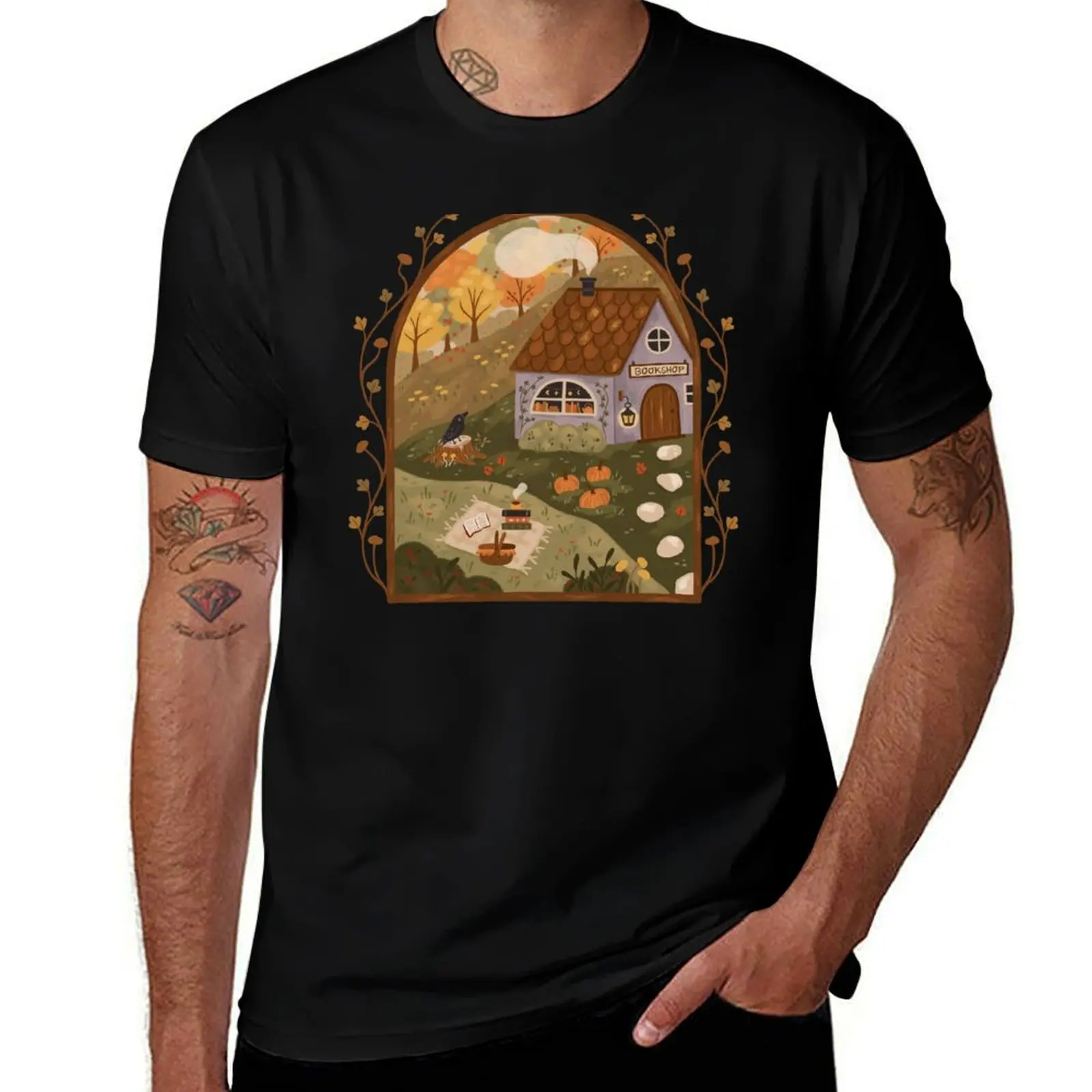 Autumn Bookshop T-Shirt Work Daily Short Sleeve Top T-Shirt