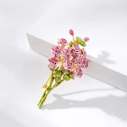 Fashion Enamel Pink Rose Bouquet Brooches For Women Unisex Beautiful Elegant Flower Plant Brooch Pins Office Party Jewelry Gifts