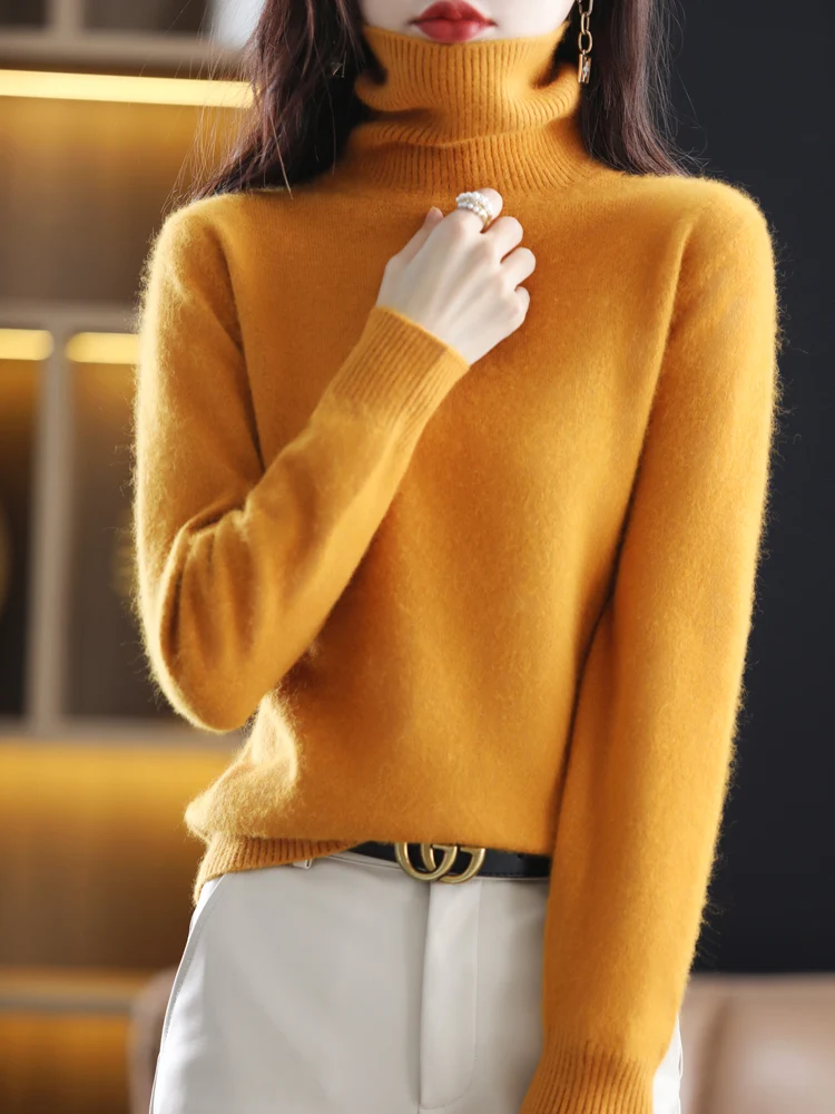 LHZSYY Winter Women Sweater Solid 100%Mink Cashmere Turtleneck Knitted Pullovers Slim Soft Warm Female Long Sleeve 23  Color