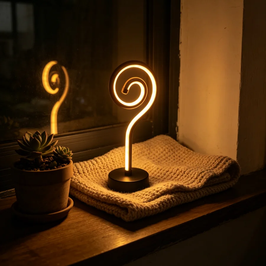 1PC Modern Spiral Question Mark LED Table Lamp, RGB Color Changing Neon Light, USB Powered Decor Lamp for Bedroom, Party,