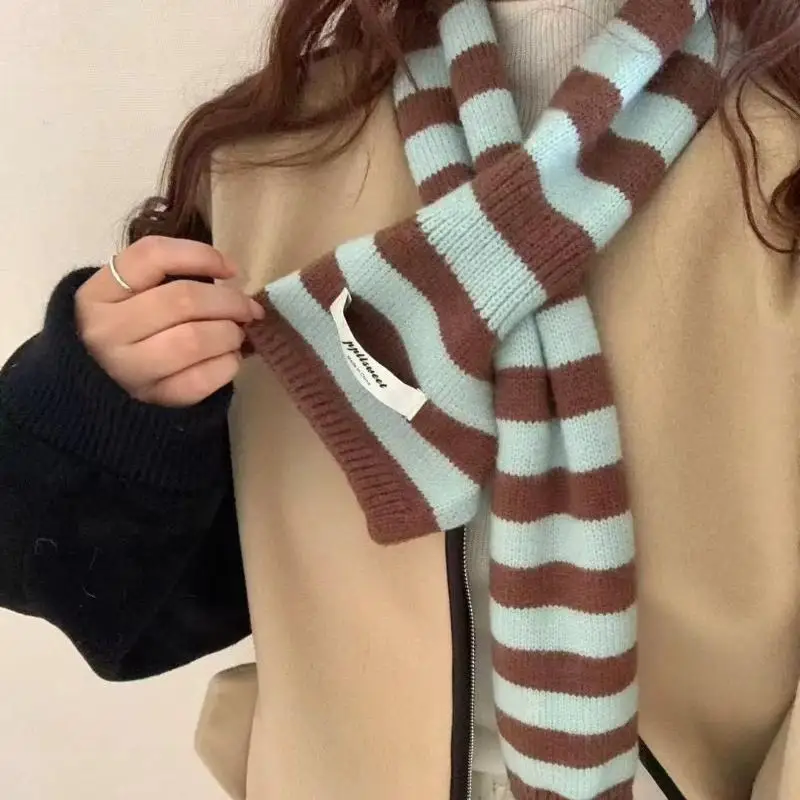 Soft Striped Knit Scarf Warm Cozy Fabric Simple Label Design For Winter Daily Wear Commute