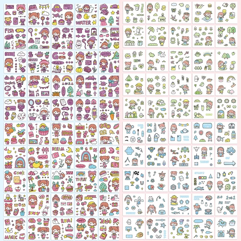 100 Pcs/Box Stickers for Kids Girls Set Kawaii Cartoon Decoration DIY Scrapbooking Waterproof Stationary Gift School Supplies