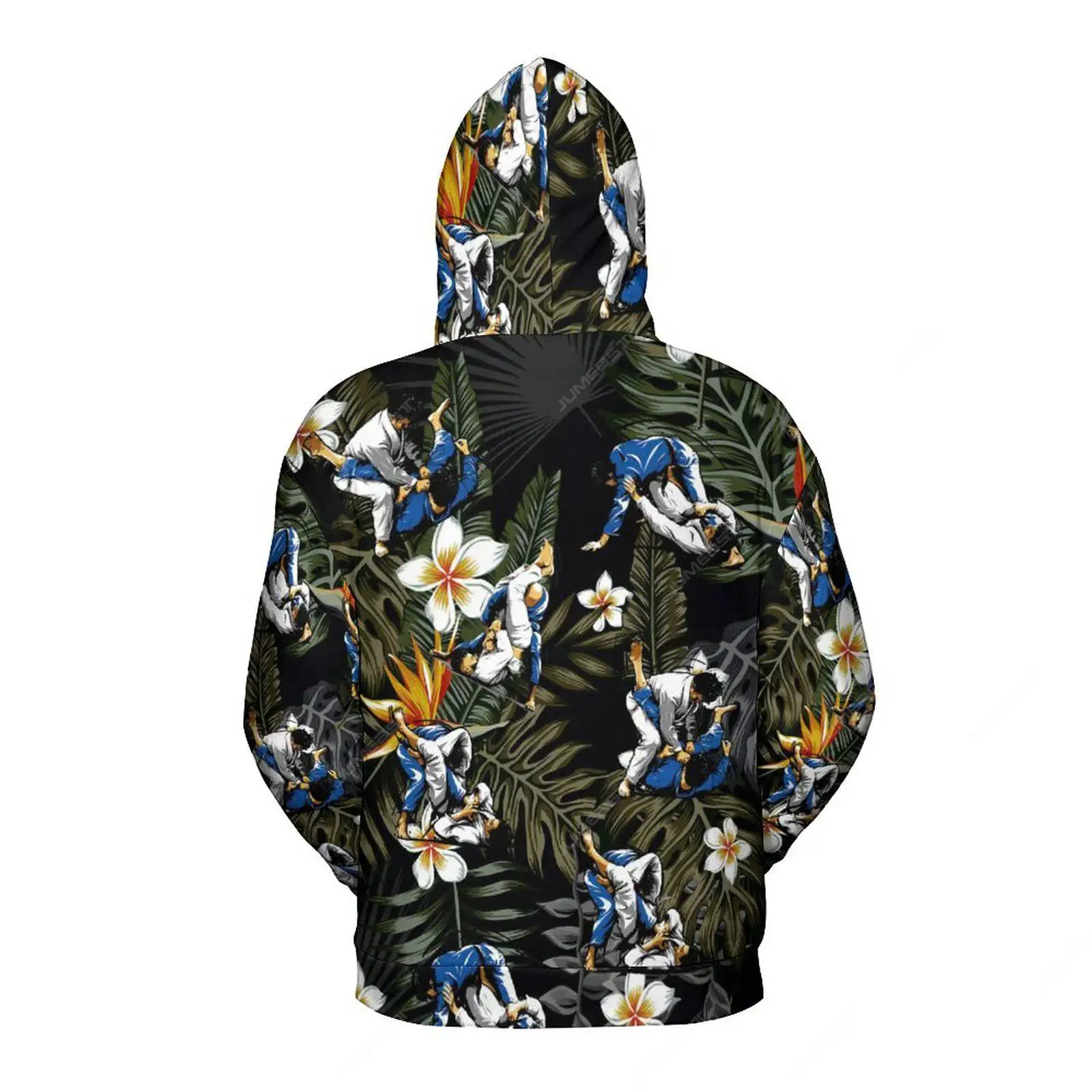 Jumeast Japanese Judo Men Zipper Hoodies Palm Leaves Flower Women Hooded Sweatshirts Jujitsu Fashion Streetwear Vintage Clothes