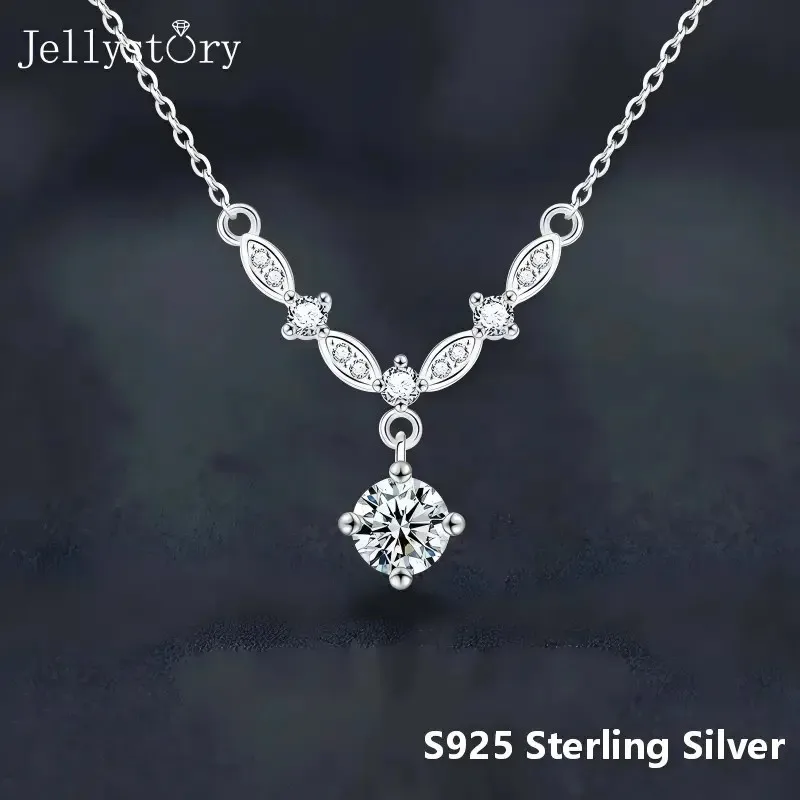 JellyStory New Luxury 1Carat Starry Necklace S925 Sterling Silver Galaxy Design Moissanite Unique Collarbone Valentines Day Gift