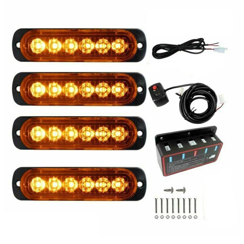 4x 6 LED 12V Wired/Wireless Remote Control Recovery Strobe Marker Light Car Flashing Lamp Bar Beacon Car Truck Warning Flashing