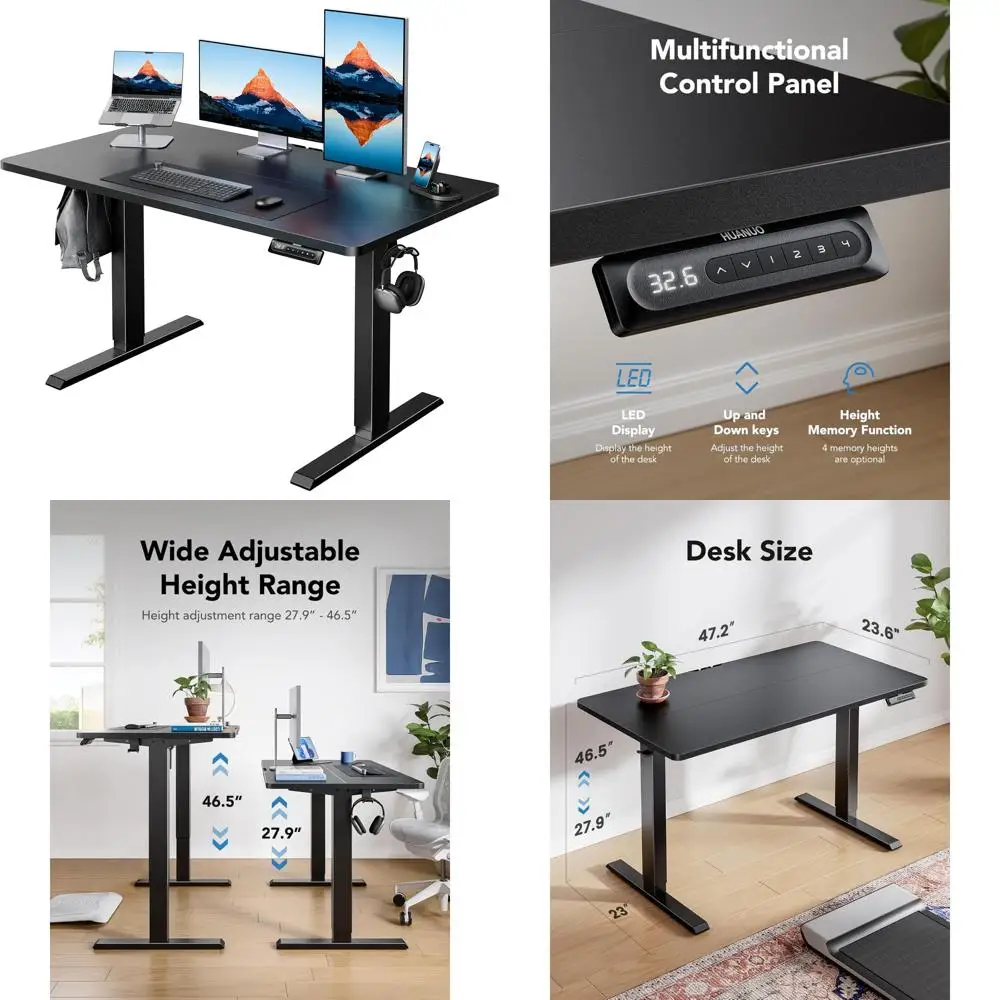 

Adjustable Height Electric Desk 48x24, 4 Memory Settings, Headphone Hook, Cable Management, Sit-Stand Desk