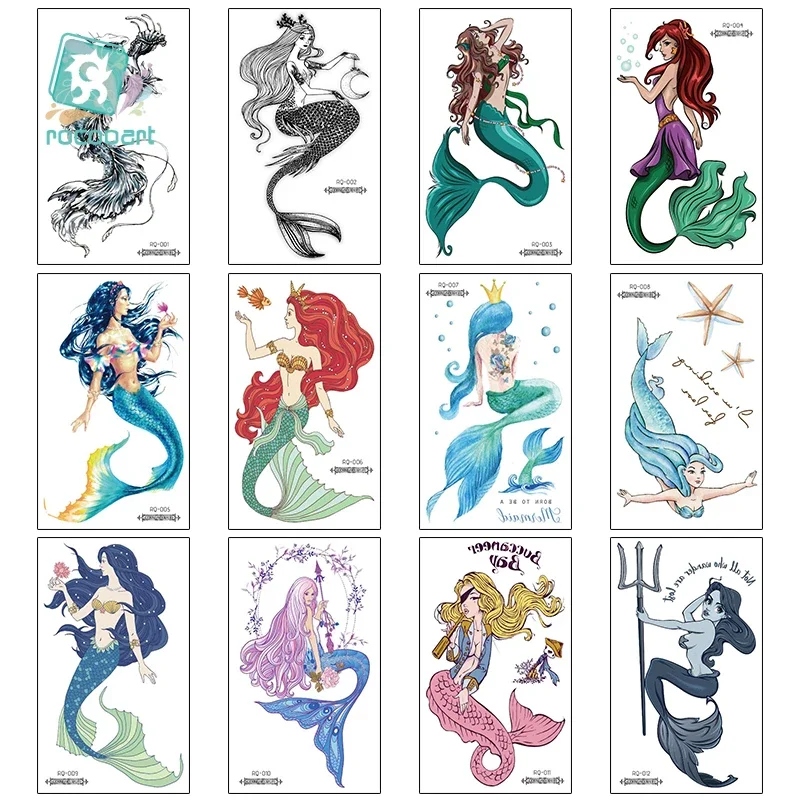 Rocooart Mermaid Temporary Tattoo Sticker Sexy Tatoo For Women Holidays Makeup Taty Body Art Fake Tattoo Waterproof Flash Tatto