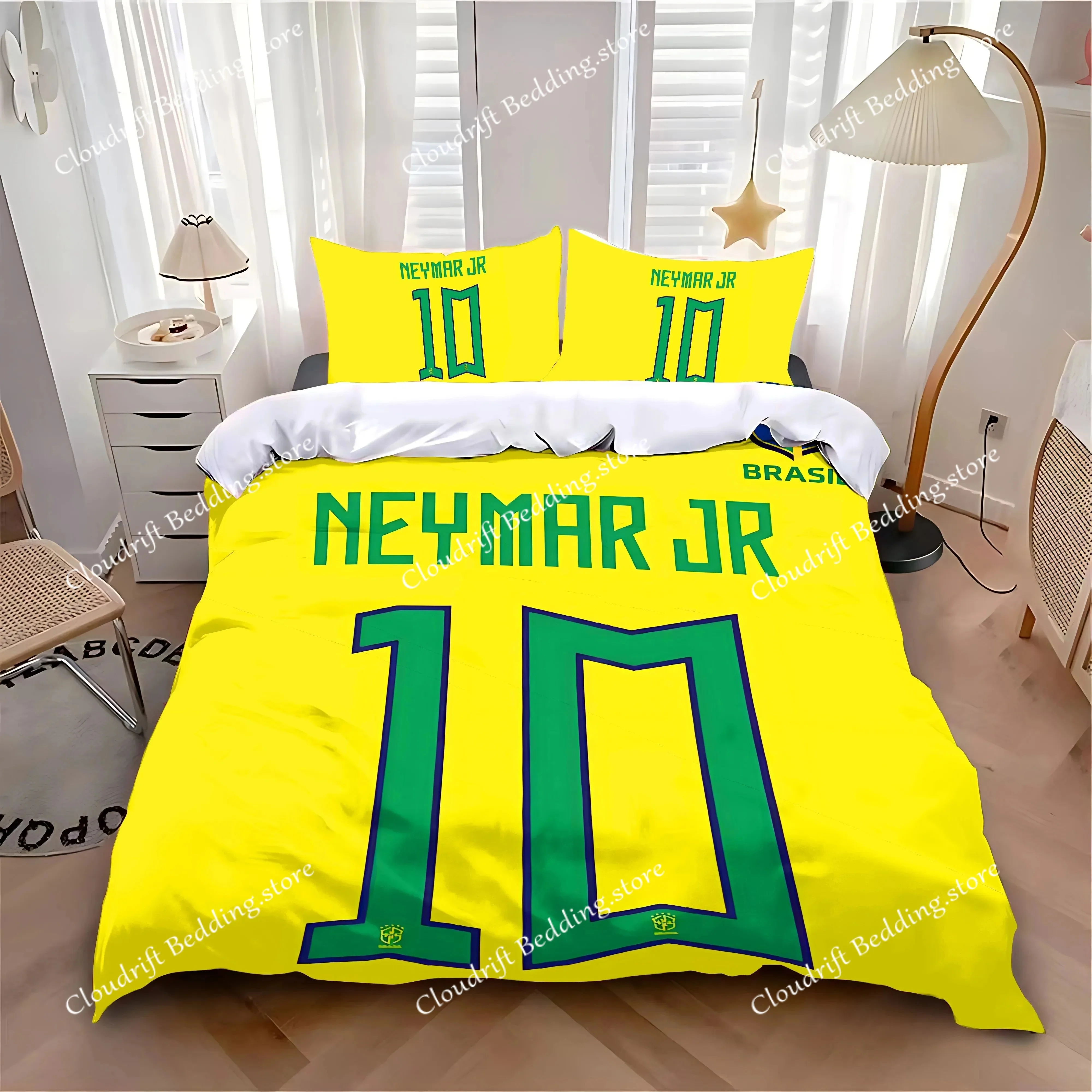 Game Football Star Neymars Duvet Cover Pillowcase Bedding Set Adult Boy Girl Bedroom Decoration Children Gift Single Double Size