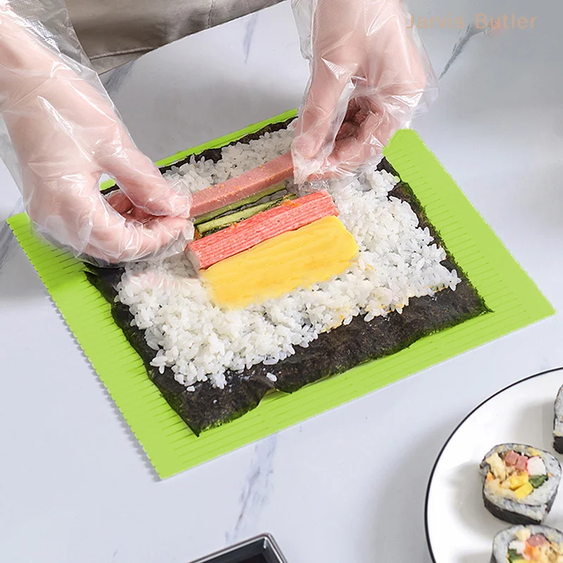 Diy silicone sushi rolo esteiras lavável reutilizável sushi rolo molde esteira diy comida rolando arroz fabricante bolo rolo almofada