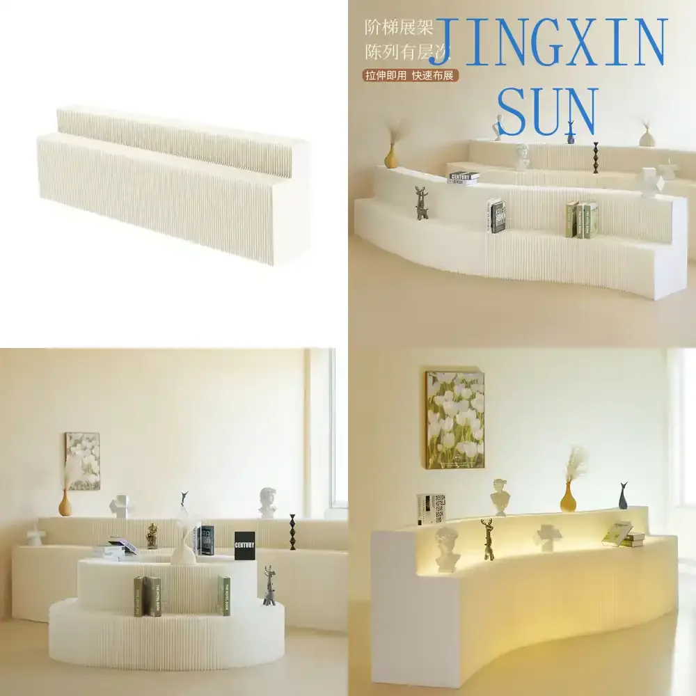 Multi-layer Long Booth Display Rack Foldable Stepped Floor Stand for Nakajima Product Display Rack Retail Store Shop