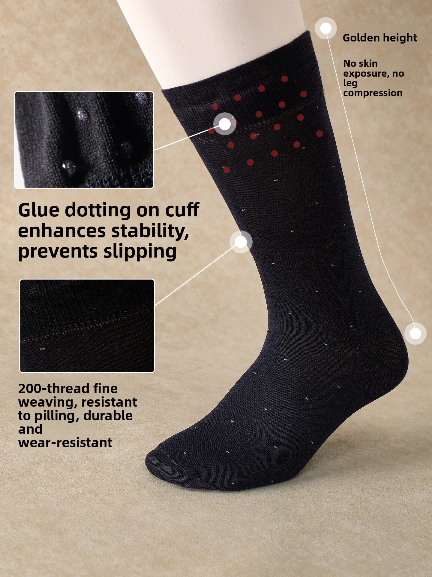 CULTUM Men's Business Mid-Calf Socks Anti-Slip Silicon Dots Flat Texture Tissue Cotton Floral Pattern Moisture Wicking