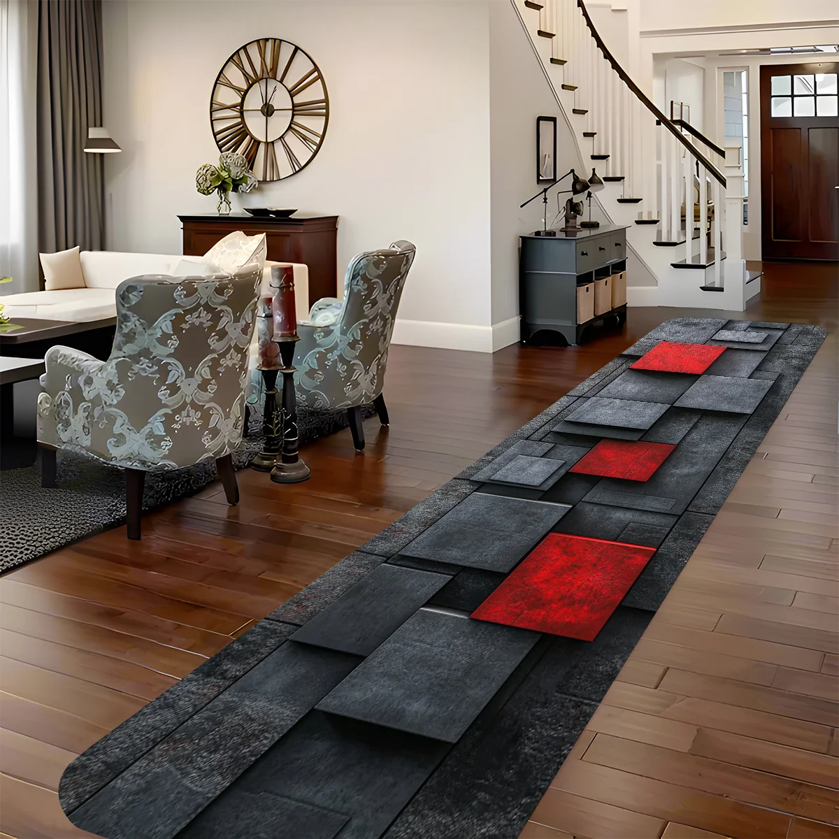 1pc of Two-Color Checkered Pattern Hallway Runner Carpet, Long Strip Carpet, Bathroom Mat, Non-Slip Runner Carpet, Bedside And