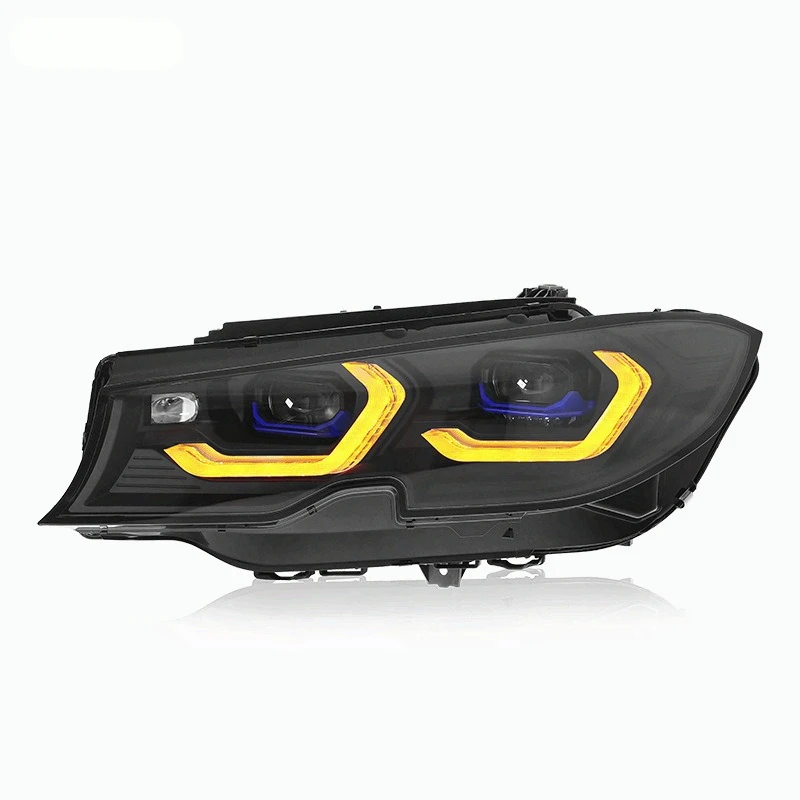 2PCs LED Car Headlight Assembly For BMW 3 Series G20 G28 2019-25 Dual-color Flowing Water Flicker Plug and Play DRL Head Lamp