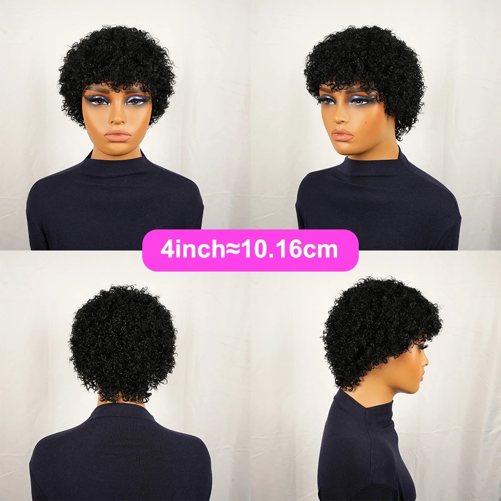 Wig Pixie Cut Keriting Pendek dari Rambut Manusia dengan Poni Pre Plucked untuk Wanita, Wig Buatan Mesin Bebas Kusut untuk Cosplay Sehari-hari