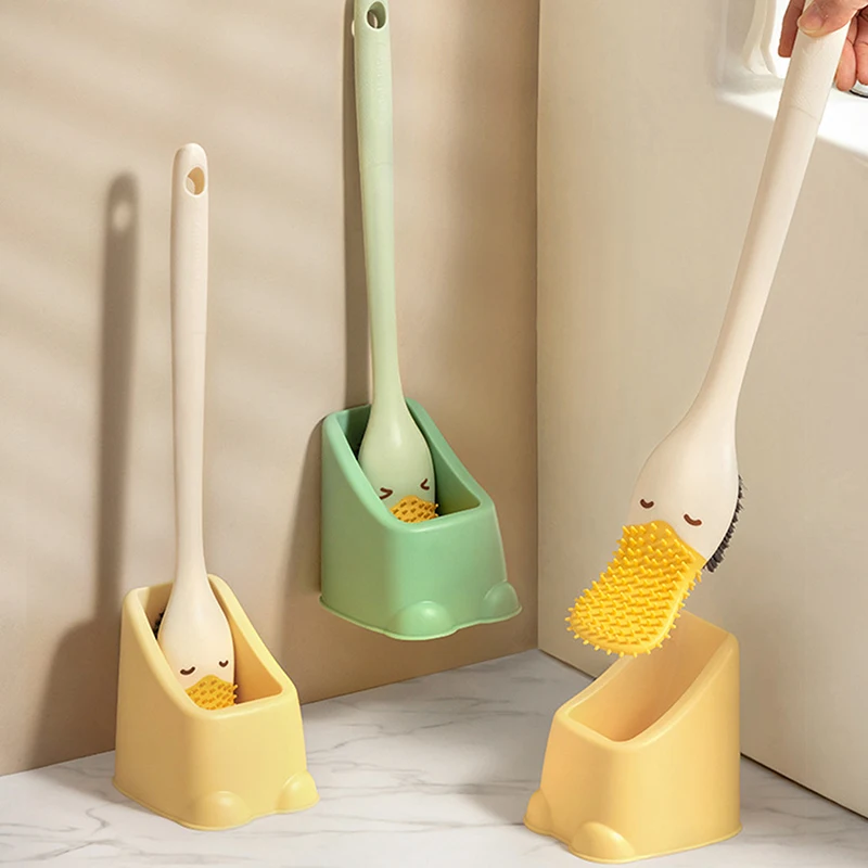

Креативный компактный набор щеток для унитаза с рисунком утки, аксессуары для ванной комнаты для уборки дома, настенная щетка для унитаза с длинной ручкой