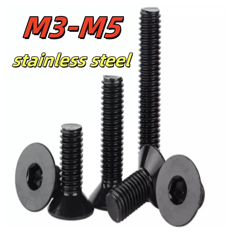 

50PCS M3 M4 M5 5/6/8/10/12/16-30mm Black 304 Stainless Steel Hexagon Hex Socket Flat Countersunk Allen Key Head Screw Bolt