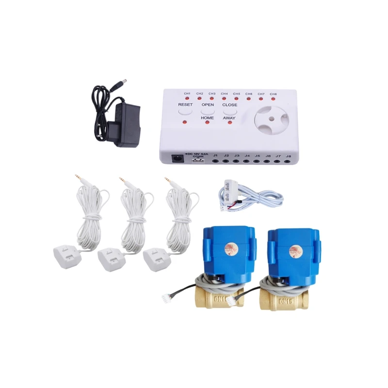 Water Leak Protection System with 2 Smart Valves and 3 Water Sensor Cables for 1/2 Inch Pipe Overflow