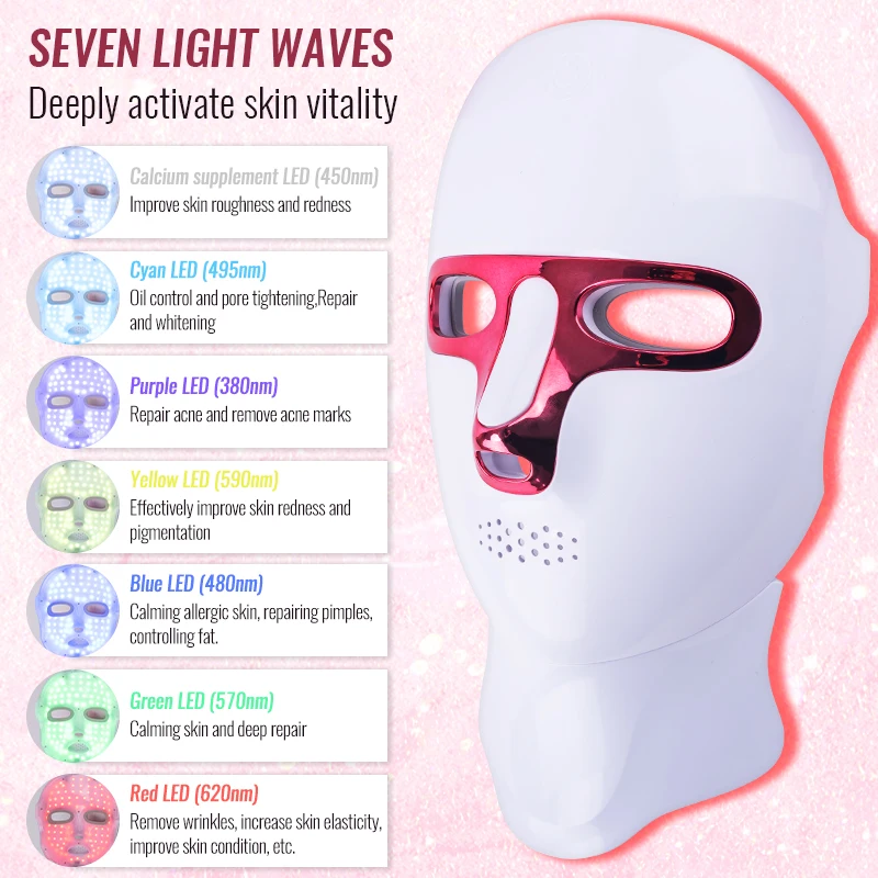 7 สี LED Face Mask Photon Rejuvenation Treatment ความงาม Anti Acne Therapy ไวท์เทนนิ่งยืดหยุ่น Facial Mask ซ่อมผิว