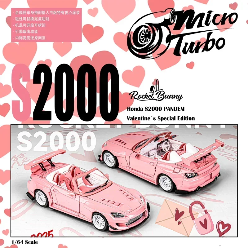 MicroTurbo MT 1/64 Honda S2000 Rocket Bunny Valentine's Day Alloy Toy Motor Vehicle Diecast Metal Model