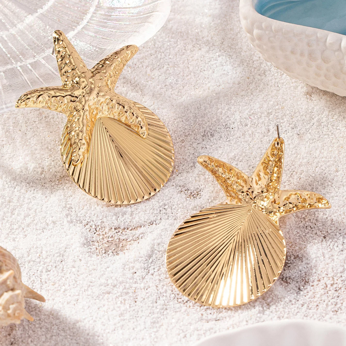 Earrings For Women Starfish Shell Vintage Geometric Beach Vacation Style Elegant Ear Accessories Fashion Jewelry E466