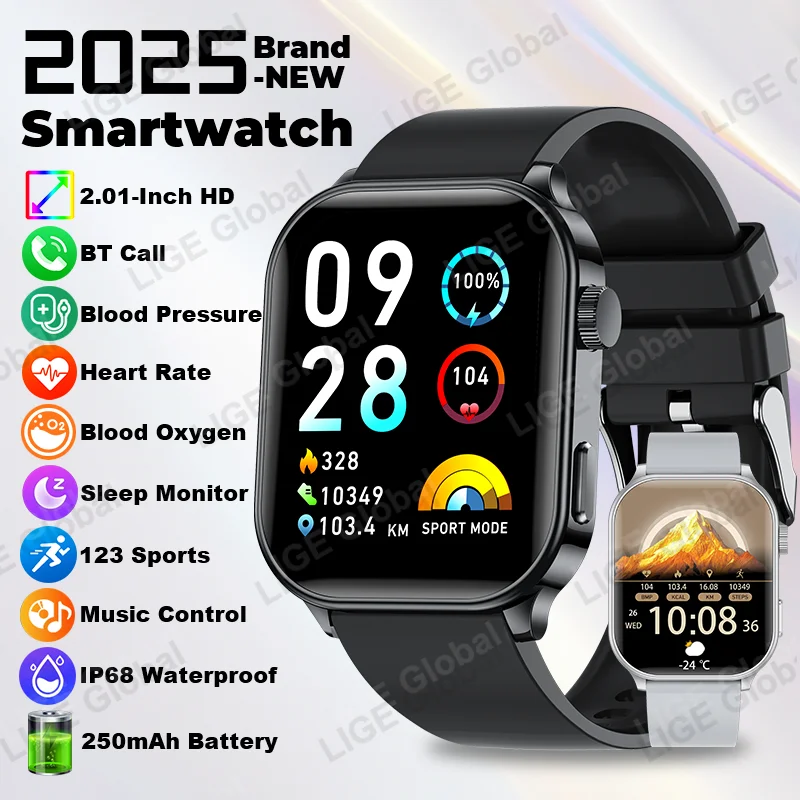 

LIGE Voice Calling Smart Watch Ultra 2.01 Inch Screen Blood Pressure Health Monitor 100+ Sports Bluetooth Smartwatch Men Women
