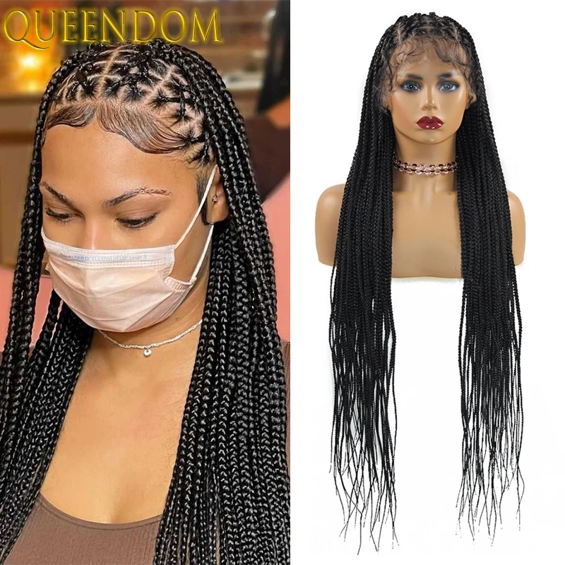 

36 Inch Full Lace Criss Cross Braid Wig Knotless Box Braid Lace Frontal Wig Synthetic Cornrow Braids Goddess Wigs With Baby Hair