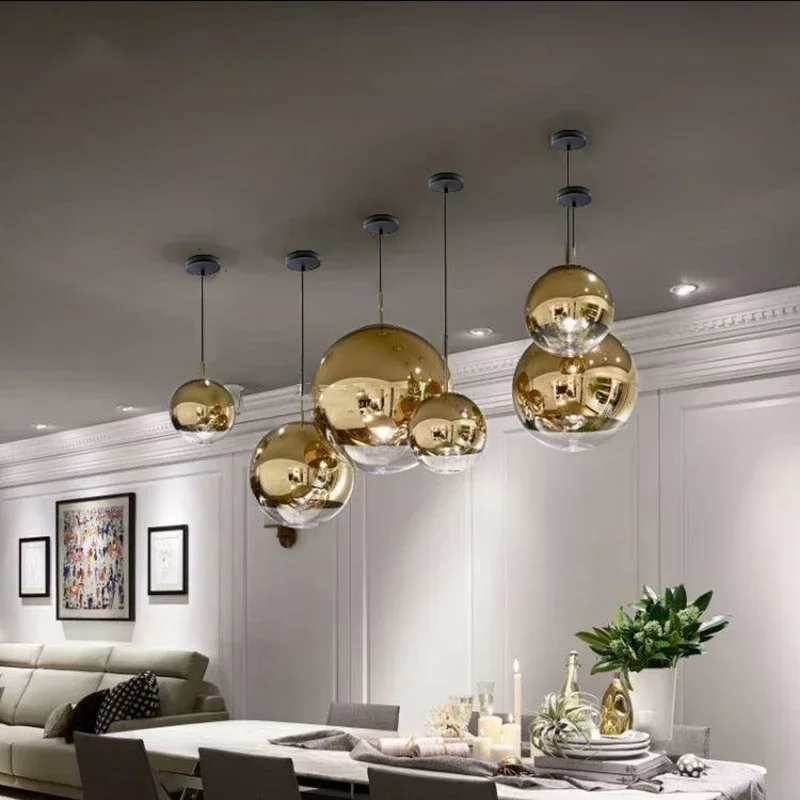 

Modern minimalist half ball pendant light, single head creative showcase, restaurant, electroplated glass
