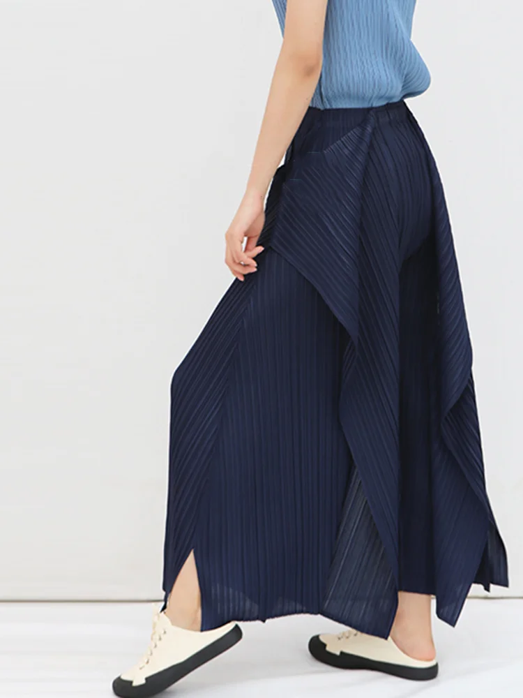 GVUW 2024 Spring New Patchwork Wide Leg Pants Women Irregular Design Loose Elastic Waist Solid Female Fashion Trousers 17D1143