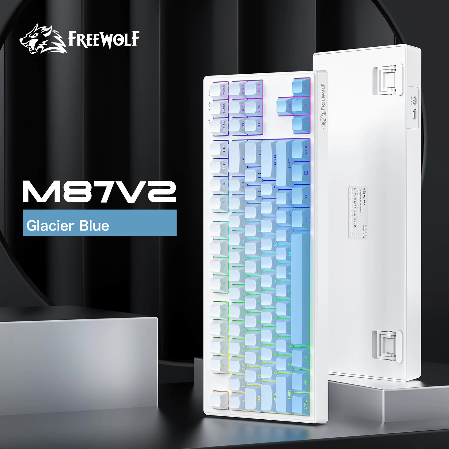 

M87 V2 Bluetooth Wireless Mechanical Keyboard,FREEWOLF Low-profile Design,87-Key Layout,Cable Detachable,RGB Lighting Effect