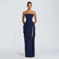 Women Solid Pleated Sexy Strapless Dress Lady Chic Off-shoulder Backless High Waist Split Dresses 2026 New Evening Party Gown - Image 3