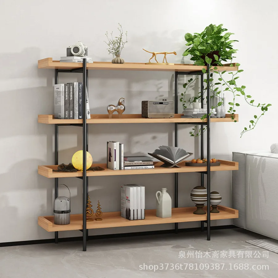 American creative wrought iron solid wood bookshelf clothing store display rack office home shelf floor tea room bogu rack